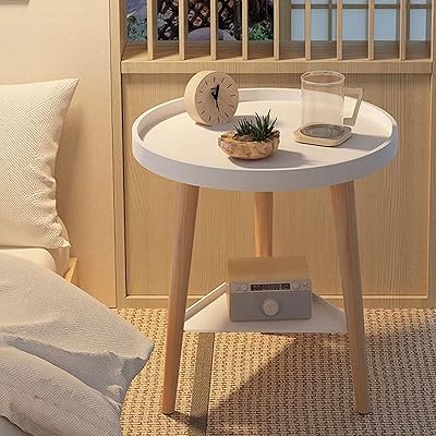 C&c home table d'appoint ronde petite table avec pieds de trépied en bois