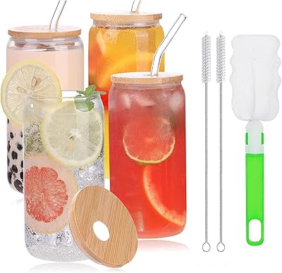 Gobelets tabit avec couvercles en bambou et paille en verre gobelets en verre