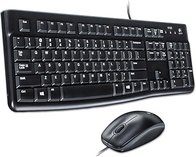Clavier/souris filaire logitech 920002565 mk120, kit de bureau usb, noir