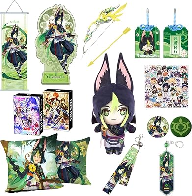 Genshin impact box - comprend poupée, taie d'oreiller, photo suspendue, support, amulette, porte-clés