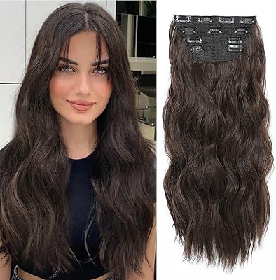 Extensions de cheveux à clipser, 4 pièces, extensions de cheveux bruns naturels, longues
