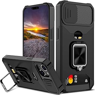 Coque pour iphone 14, iphone 13 avec porte-cartes et cache coulissant pour appareil