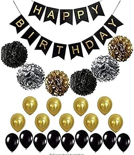 Décoration de fête noire et dorée, décorations d'anniversaire parfaites pour adultes | bannière