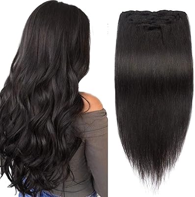 Extensions de cheveux humains remy noirs naturels à clips, 70g, 7 pièces, lisses