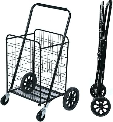 Chariot de courses pliable robuste hexar avec roulettes, chariot de stockage d'épicerie pliable