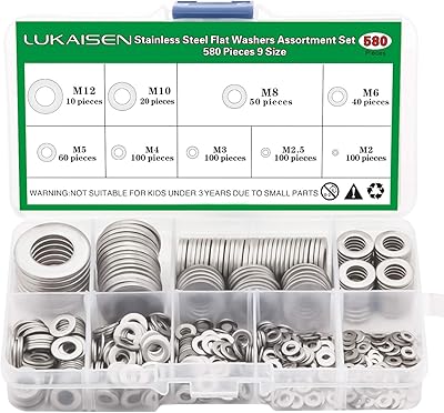 Ensemble de 580 anneaux plats en acier inoxydable 304 9 tailles