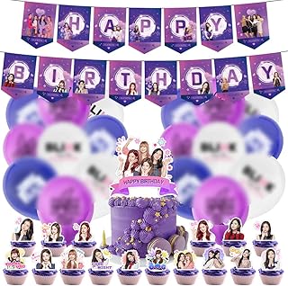 Kit de décorations de fête blackpink fournitures d'anniversaire d'anniversaire rose noir bannière
