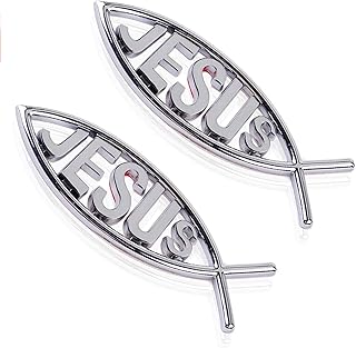 2 pièces 3d argent jésus poisson autocollant voiture chrome slogan religieux
