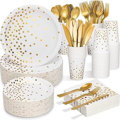 Ensemble de couverts jetables teplo blanc et or 350 pièces - assiettes