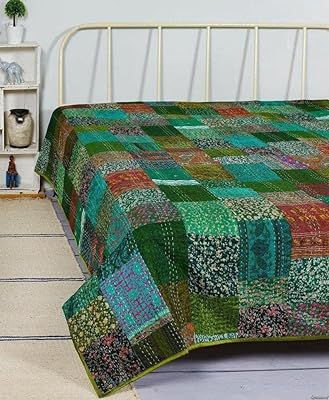 Handycraft india patchwork kantha quilt couvre-lit patola en soie fait à la main