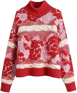 Pull femme mode lâche recadrée jacquard tricot pull vintage col haut manches longues