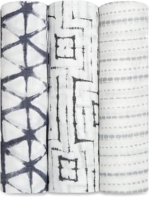 Langes aden + anais, pebble shibori, 0-36 mois, blanc/noir, paquet de 3