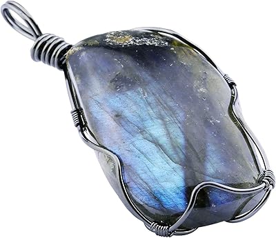 Pendentif en labradorite naturelle mokaiteedkor, pendentif en pierre précieuse thérapeutique enveloppé de fil