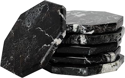 Ensemble de 6 sous-verres en marbre noir fabriqués à la main, taille 3,5
