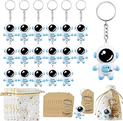 18 ensembles de cadeaux de fête d'astronaute avec porte-clés d'astronaute, sacs en organza