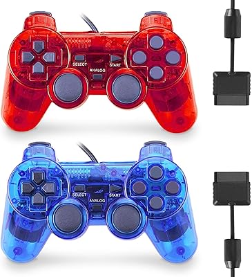 Manette filaire dual shock playstation 2, lot de 2 télécommandes compatibles playstation 2