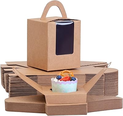 Boîtes à cupcakes marron de 25 pièces avec poignée d'insertion de fenêtre