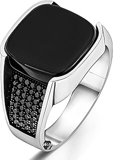 Bague pour homme en argent sterling 925 une couleur sertie d'une petite pierre