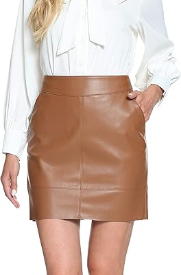 Jupe en simili cuir pour femme, taille haute, fermeture éclair élastique, mini-jupe trapèze