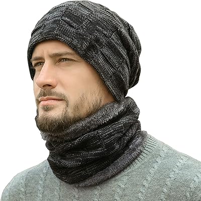 Ensemble bonnet d'hiver pour hommes, ensemble de chapeaux et écharpe tricotés chauds