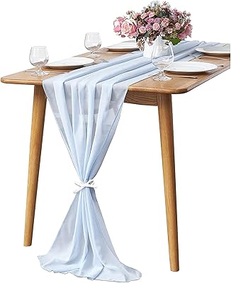 Chemin de table en mousseline de soie bleu clair, nappe élégante style bohème