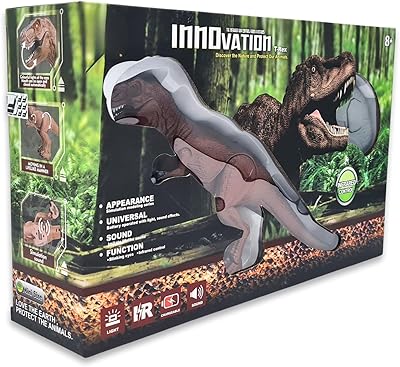 Jouet dinosaure marcheur télécommandé vito, robot dinosaure avec yeux brillants et son rugissant réaliste, figurine de dinosaure t-rex pour enfants de couleur marron. Diaytar : Votre allié pouvoir d'achat au quotidien
