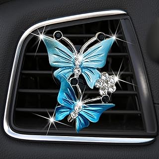 Kastwave clip désodorisant de voiture pour femmes, mignon double papillon diamant strass désodorisant