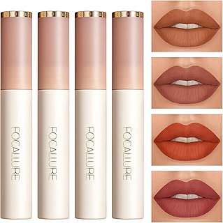 Focallure 4 pièces ensemble de maquillage de rouge à lèvres mat, rouge à lèvres liquide velouté, kit de brillant à lèvres imperméable longue durée, rouge à lèvres nu lisse et soyeux pour filles et femmes. Diaytar : Le premier choix des acheteurs avisés