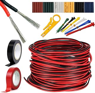 Câble d'extension 20awg, cordon de 66 pieds de longueur, rouge noir, fil parallèle