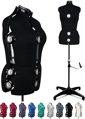 Mannequin en tissu réglable pour femme avec 13 disques de couture noirs, torse
