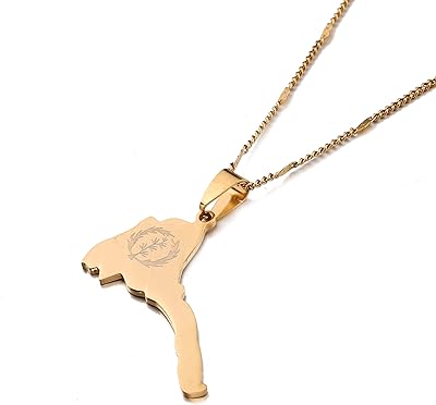 Colliers pendentif carte de l'érythrée en acier inoxydable en or et argent, bijoux