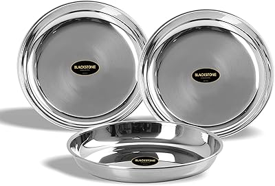 Ensemble d'assiettes plates en acier inoxydable 3 pièces black stone (19,5 cm)