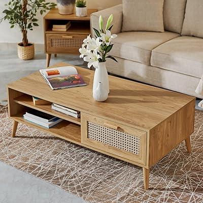 Table basse nordique en rotin home box, dimensions 54 x 45 x 120