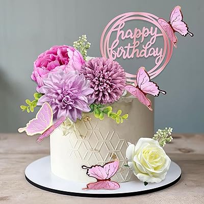 14 pièces de décoration de gâteau papillon joyeux anniversaire avec fleurs violettes