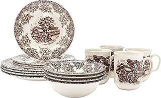 Service de table 16 pièces en porcelaine klaytan, marron, moulin à vent (185r16)