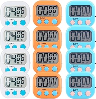 Paquet de 12 mini minuteries de cuisine numériques, marche/arrêt/arrêt magnétique, compte à rebours