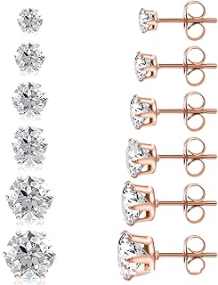 6 paires de boucles d'oreilles à tige, boucles d'oreilles en acier inoxydable 316l