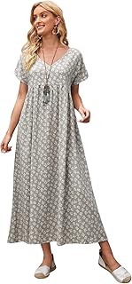 Robe ample à imprimé floral avec poche, col en v, ourlet volanté