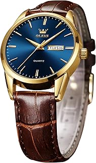 Montre analogique classique avec mouvement à quartz, bracelet en cuir marron, affichage