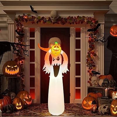 Décorations extérieures gonflables d'halloween jorunb, citrouille fantôme de 1,8 m avec lumières fantôme