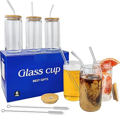 6 canettes de bière en verre de 20 oz avec couvercles et paille