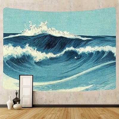 Tapisserie murale japonaise avec vagues de l'océan, grande tapisserie au design de vagues