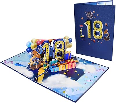 Greetingart carte pop-up 18e anniversaire, carte joyeux 18e anniversaire avec note et enveloppe