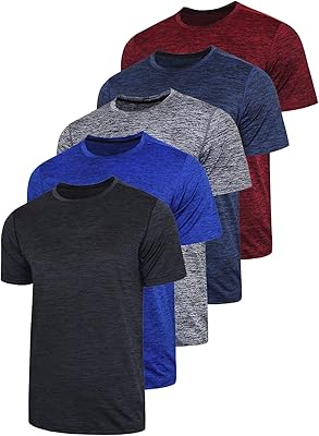T-shirts pour hommes, lot de 5, séchage rapide, col rond, t-shirts de sport