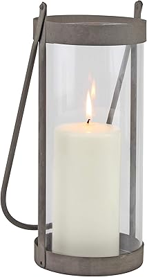 Lanterne bougie ouragan en faux verre stonebriar avec cadre en métal de zinc