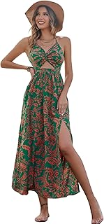 Robe longue shein pour femme avec imprimé tropical, dos nu, col rond