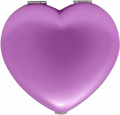 Miroir de maquillage double face pliable en forme de cœur rose