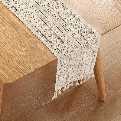 Chemin de table bohème beige chemin en macramé au crochet de style rustique