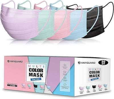 Masque facial coloré jetable, paquet de 50 masques, masque facial respirant anegaard à