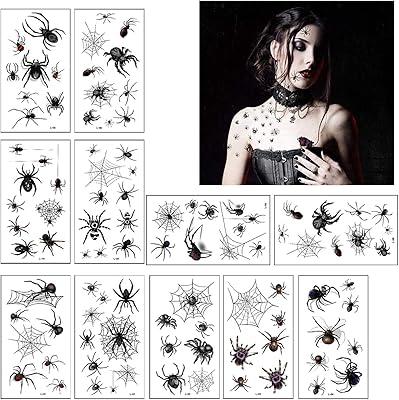 Autocollants de tatouage d'araignée imperméables en toile d'araignée d'halloween, autocollants de tatouage temporaire